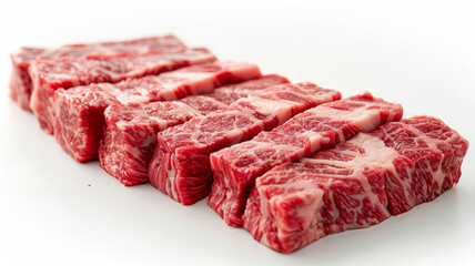 Fototapeta premium Raw marbled beef steaks on white background