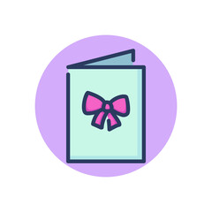 Greeting card line icon. Gift card with bow and ribbon outline sign. Discount coupon, voucher, bonus concept. Vector illustration for web design and apps