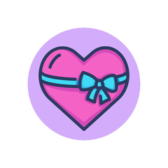 Heart shaped gift line icon. Romantic present, ribbon, bow outline sign. Valentines day, love, romance concept. Vector illustration, symbol element for web design and apps
