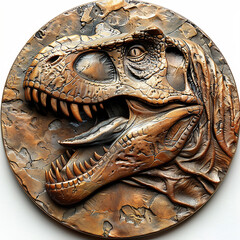 3d photo of dinosaur made on coin made with generative AI