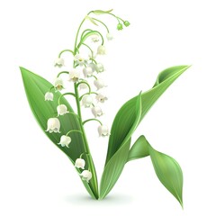 lily of the valley isolated on white background generative AI, Watercolor lily of the valley budget on white botanical illustration. stock illustration...