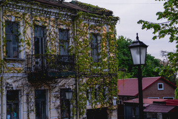 green facade of an building