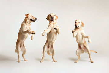  cute purebred Labrador retriever dog having fun and dancing