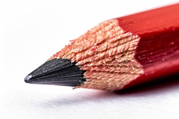 Close-up image of a red pencil tip, showing detailed wood texture and black graphite. - Powered by Adobe