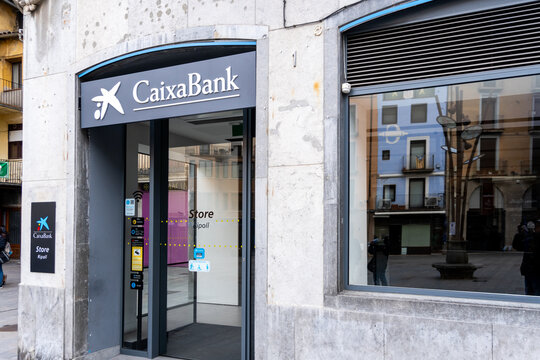 Barcelona, Spain - February 21, 2024. CaixaBank is a Spanish bank, operational headquarters in Barcelona, founded in 2011 by the Caja de Ahorros y Pensiones de Barcelona