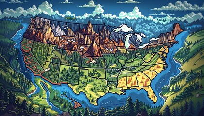 state map of America ,USA Bring to life Frontal View State Maps in pixel art, infusing retro charm with modern creativity, Craft each state with vibrant colors and pixel-perfect detail,