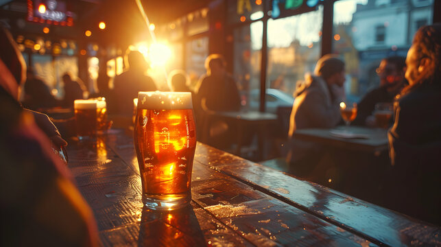 Friends enjoying a spirited pub crawl adventure, tasting different beers on International Beer Day - Ultra realistic concept