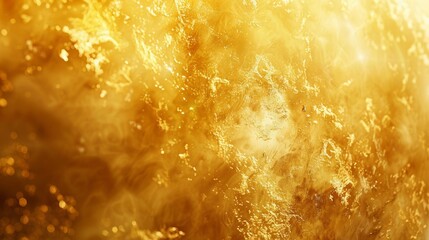 Naklejka premium Captivating golden fabric waves with sparkling particles create an opulent and luxurious background