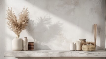 Obraz premium Wall mockup with decoration accessories, White wall and cement shelf.