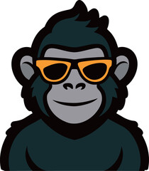 Chimpanzee monkey with sunglasses. Vector illustration in cartoon style