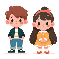 cute boy and girl character flat design logo illustration