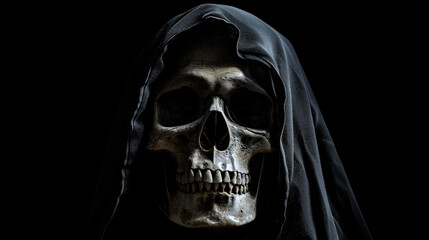 Obraz premium Spooky Scary Human Skull Grim Reaper Black Background