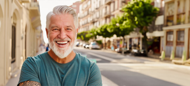 A tattooed smiling man looking at viewer.