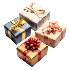 Festive Gift Boxes with Ribbon Isolated on Transparent Background. PNG