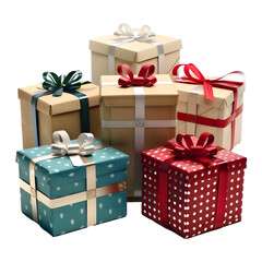 Festive Gift Boxes with Ribbon Isolated on Transparent Background. PNG