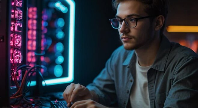 a young intellectual man working in bitcoin and crypto