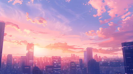 Pastel Sunset Over the City-Scape: A Serene Blend of Modern Architecture & Soft Dreamy Tumblr...