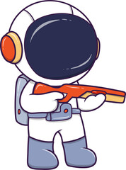 cartoon astronaut is holding a gun