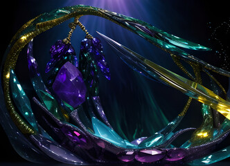 Rare and unusual stones, crystals, jewelry, mystical otherworldly, mysterious aliens,generative ai