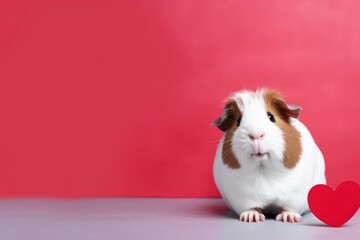 A charming guinea pig beside a red heart, perfect for pet love themes. Cute Guinea Pig with Red Heart Decoration
