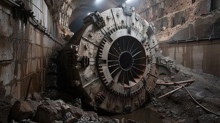 Dynamic images of tunnel boring machines (TBMs) excavating underground passages  - Powered by Adobe