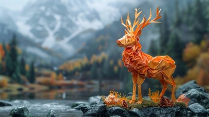 Vibrant origami world with paper animals and landscapes coming to life