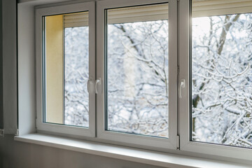 New pvc window frame with high thermal insulation values in room