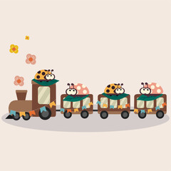 Fototapeta premium Flat Design Illustration with Train at Ladybug