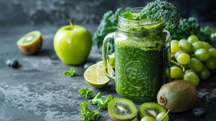 Glass jar mugs filled with a vibrant green health smoothie