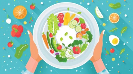 An infographic illustrating healthy diet recommendations for the contents of a dinner plate, showcasing the ideal proportions of various food groups