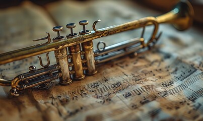 Trumpet on Sheet Music. Generative AI