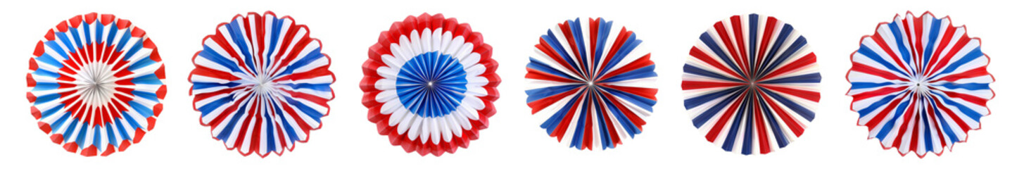 Set of 4th of July paper fan decorations isolated on transparent background