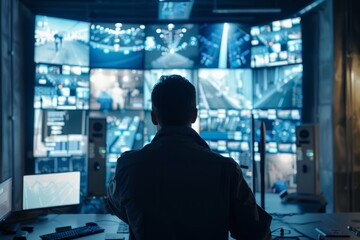 A modern control room equipped with advanced Video Management System software empowers security personnel to monitor and manage multiple surveillance cameras simultaneously

