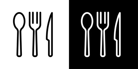 Fine Dining Utensil Icon Set. Elegant cutlery vector symbol for restaurants. Fork, knife, and spoon sign.