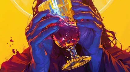 Jesus christ turn water into a wine illustration art