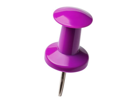 Purple push pin isolated on transparent background
