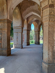 Sikandar Lodi Tomb in Delhi arched corridors, domed chambers, carved sandstone walls. Ancient...