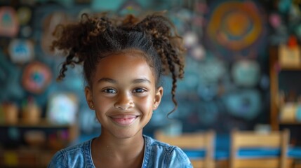 Smiling girl looking at camera happily while participating in an art class student smile It reflects her joy as she explores expression.