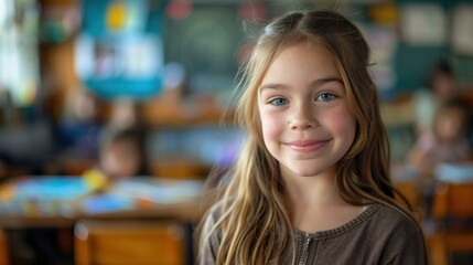 Smiling girl looking at camera happily while participating in an art class student smile It reflects her joy as she explores expression.