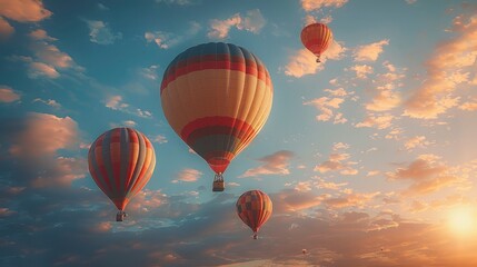 A cluster of colorful hot air balloons ascending into the sky, symbolizing adventure and possibility.