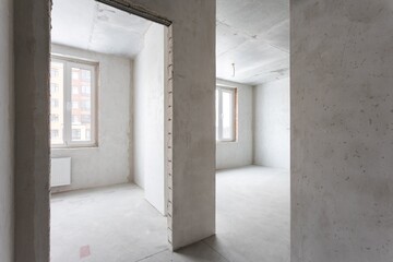 interior of the apartment without decoration in gray colors. rough finish