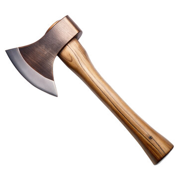 A sharp axe with a wooden handle on a transparent backdrop