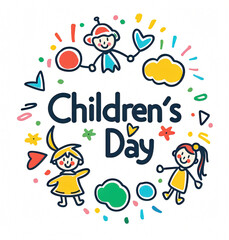 Fototapeta premium Global Celebration of Children's Day. Illustration Featuring Happy Children Enjoying Fun and Togetherness, Promoting Education and Friendship in a Colourful and Joyful Event