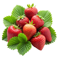 A heap of juicy strawberries surrounded by vibrant leaves