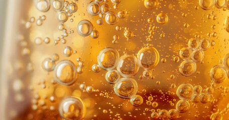 The bubbles in the glass of beer are large and numerous. The bubbles are floating in the air and...