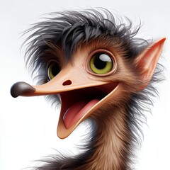 Cheerful emu illustration on transparent background.