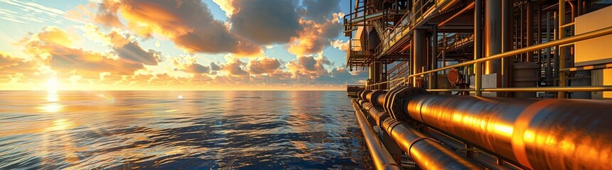 Obraz premium Golden Hour at Offshore Oil Rig Platform