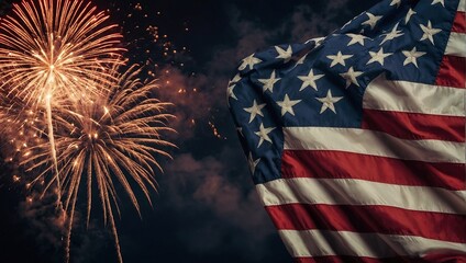 USA flag with fireworks background for 4 july independence day Memorial or Veterans Day, 4th of July, Independence day,