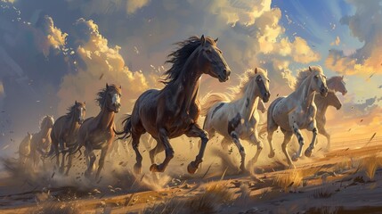A majestic herd of wild horses