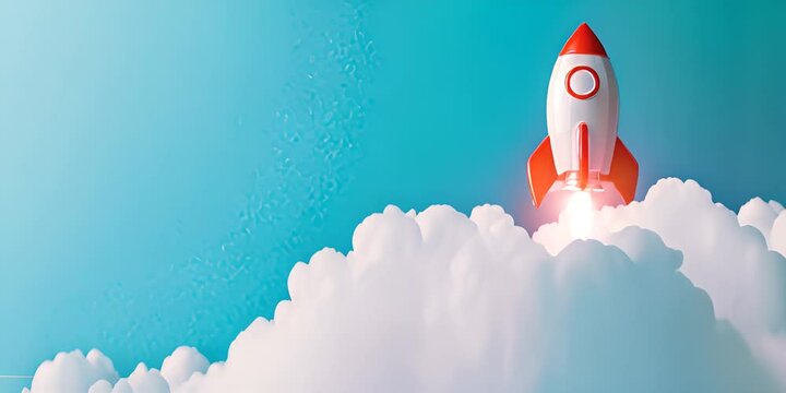 Rocket flying high in the sky. Success concept.	
